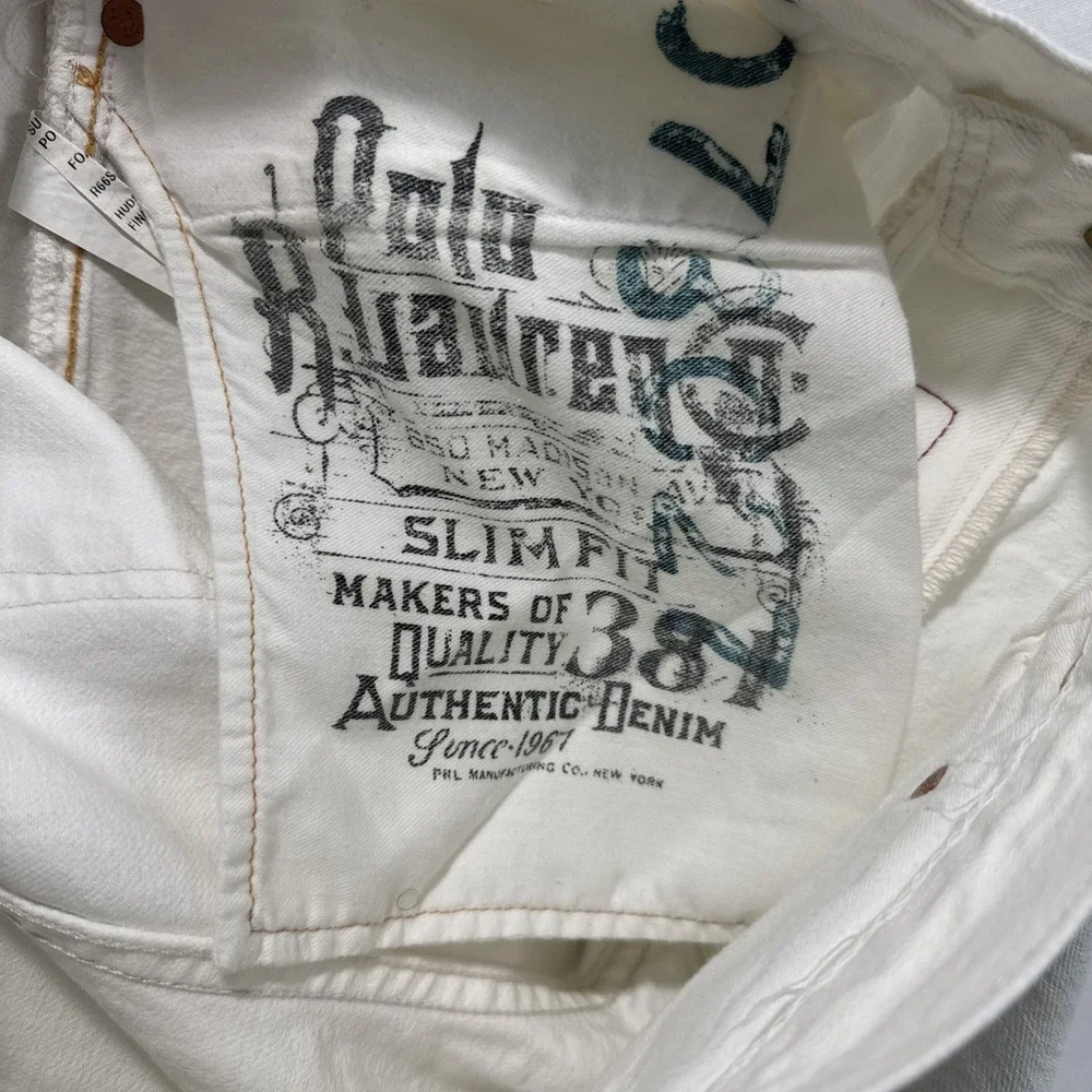 VTG Polo Ralph Lauren Slim Straight 018 Mens 35x30 White Cotton Denim Jean Pants
